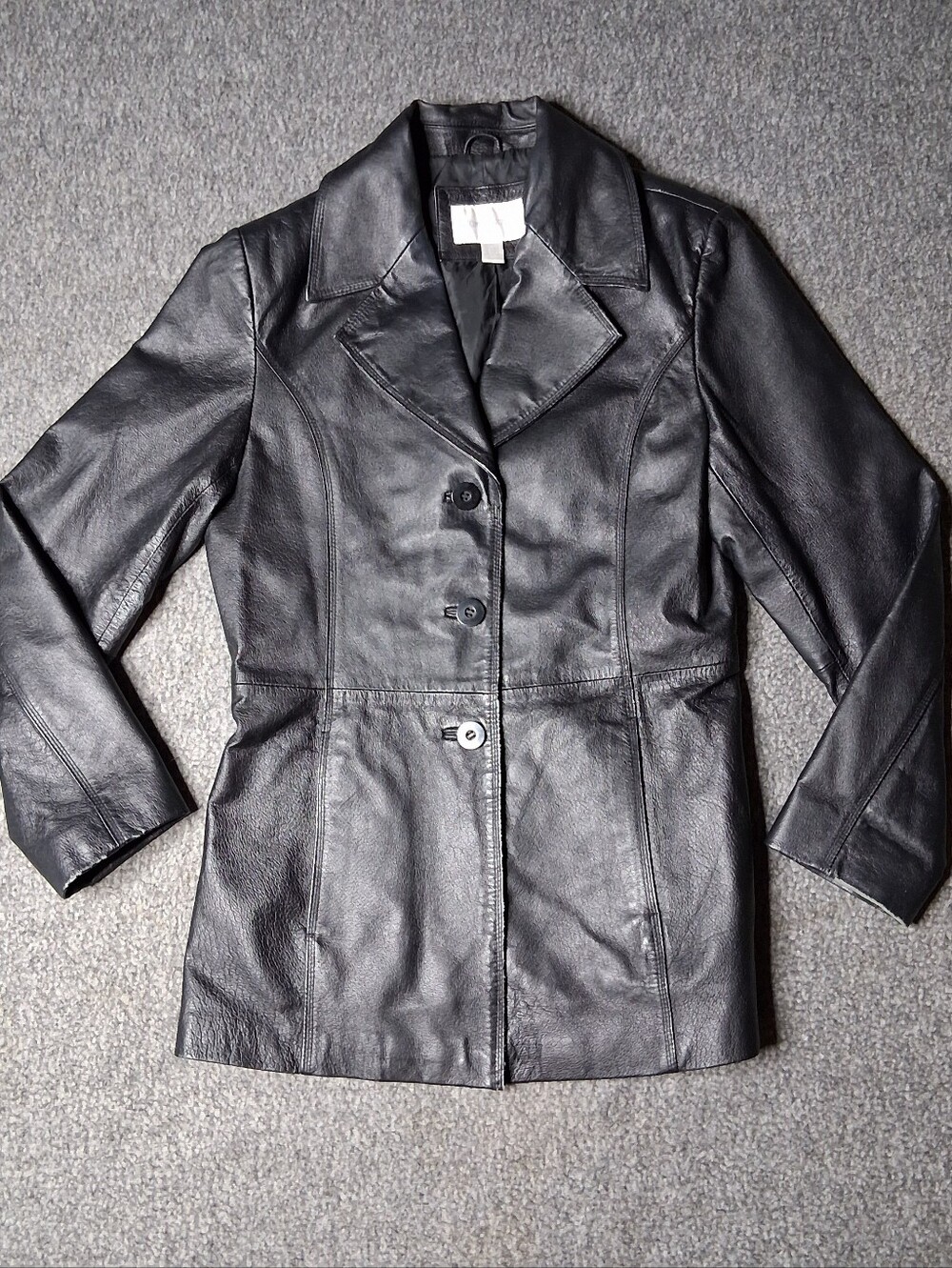 Worthington Womens Black Genuine Leather Blazer Jacket M Y2K